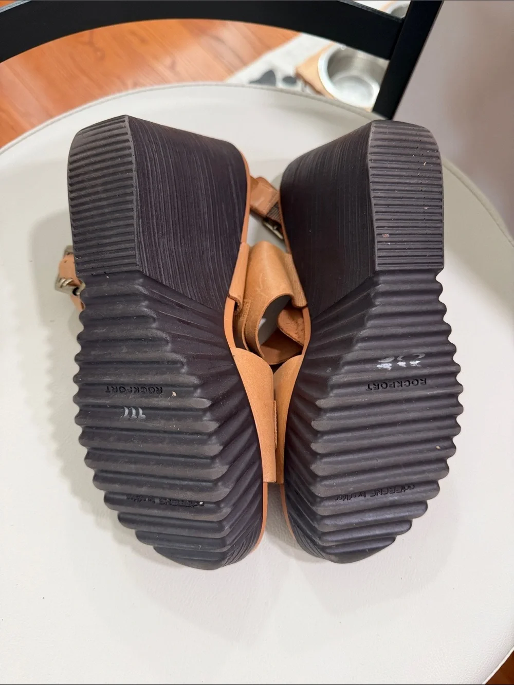 Rockport Tan Leather Wedge Sandals with Black Platform Shoes